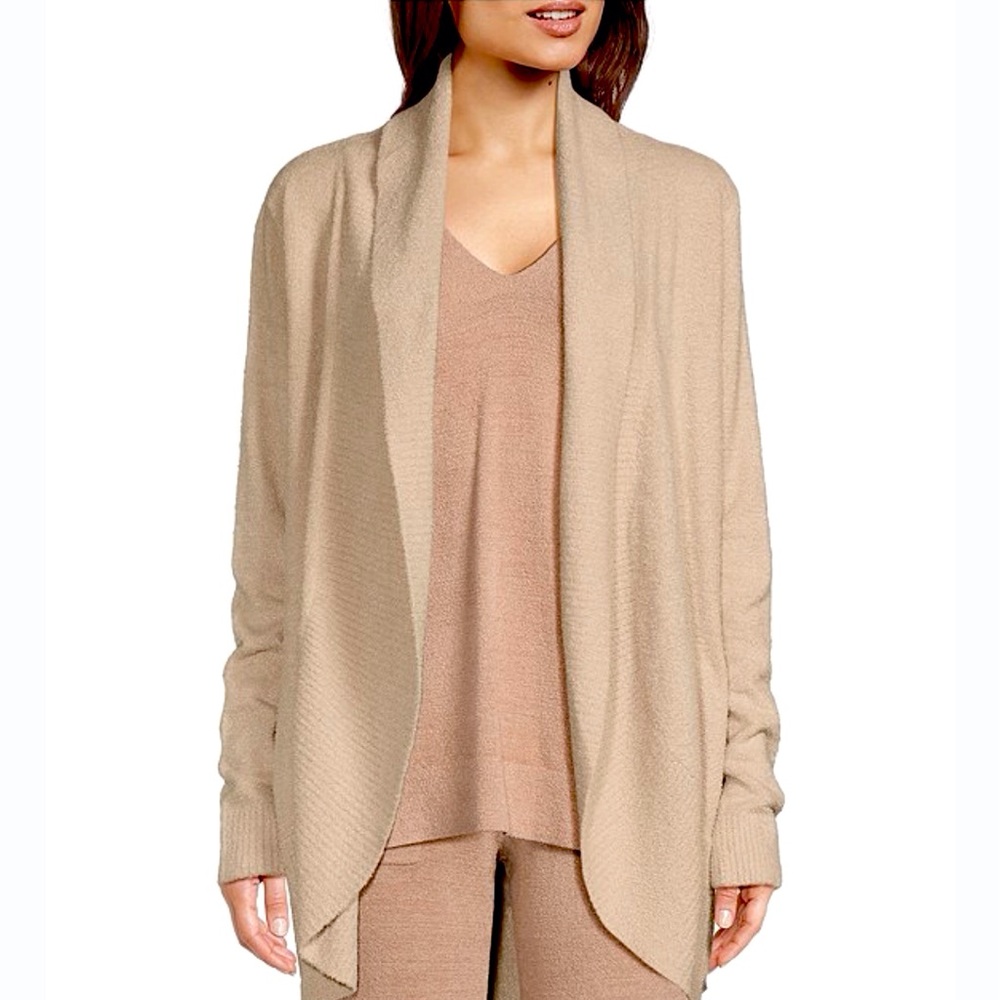 Barefoot Dreams CozyChic Lite Tan Long Sleeve Circle Cardigan Sweater Medium